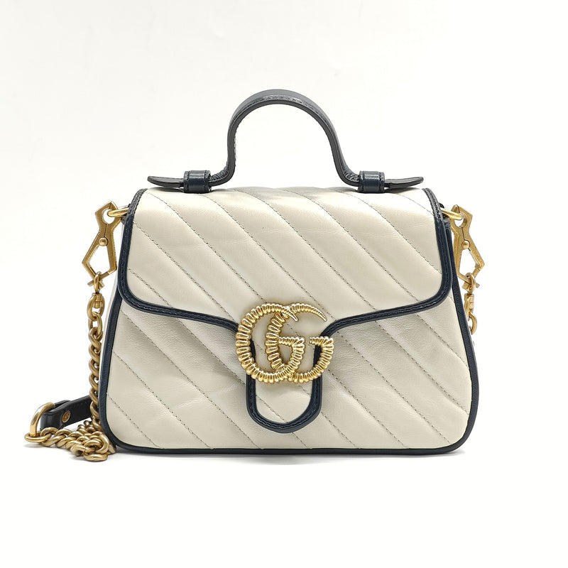 GG Marmont Top Handle Flap Bag Diagonal Quilted Leather Mini