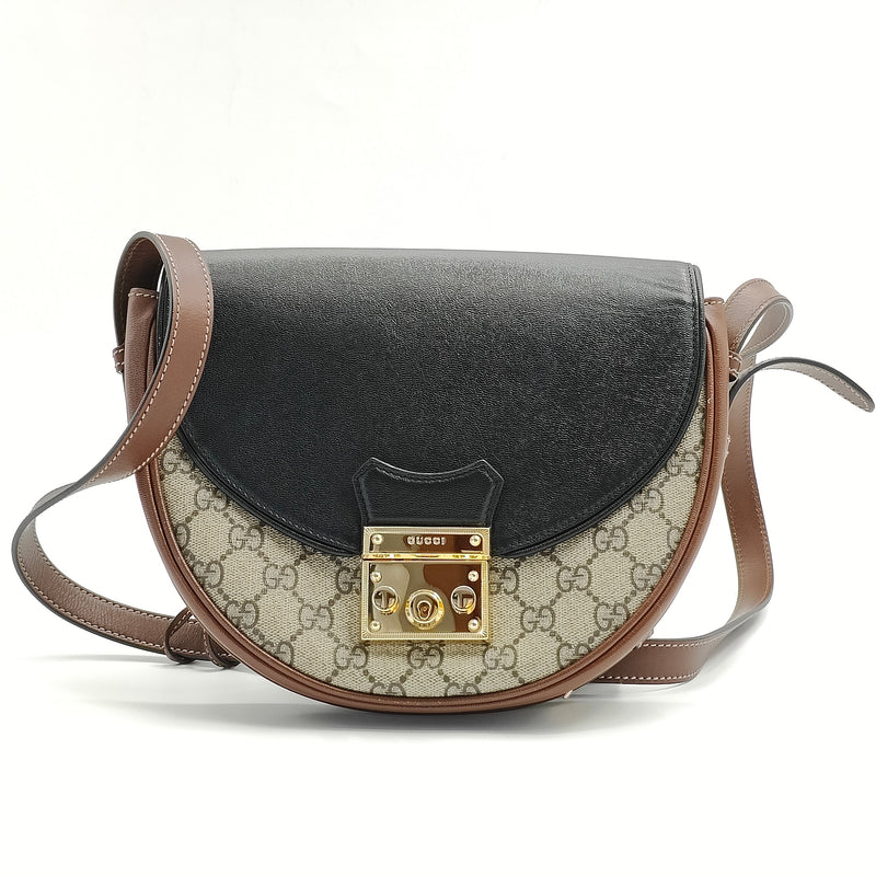 Padlock Saddle Shoulder Bag GG Coated Canvas and Leather Small