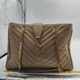 Lambskin Matelasse Chevron Monogram Cassandre Shopper Dark Beige