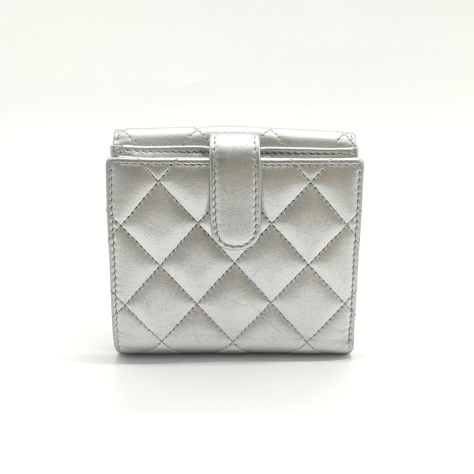 Metallic Lambskin Quilted Flap Card Holder Wallet