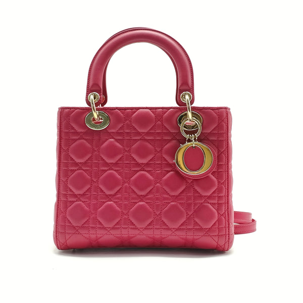 Christian Dior  Lambskin Cannage Medium Lady Dior Pink