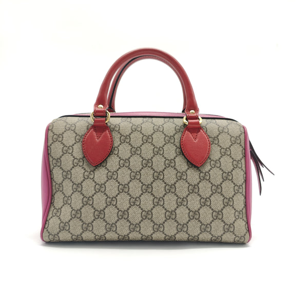 GG Supreme Monogram Moon Calfskin Small Boston Beige Ebony Hibiscus Red New Rosette