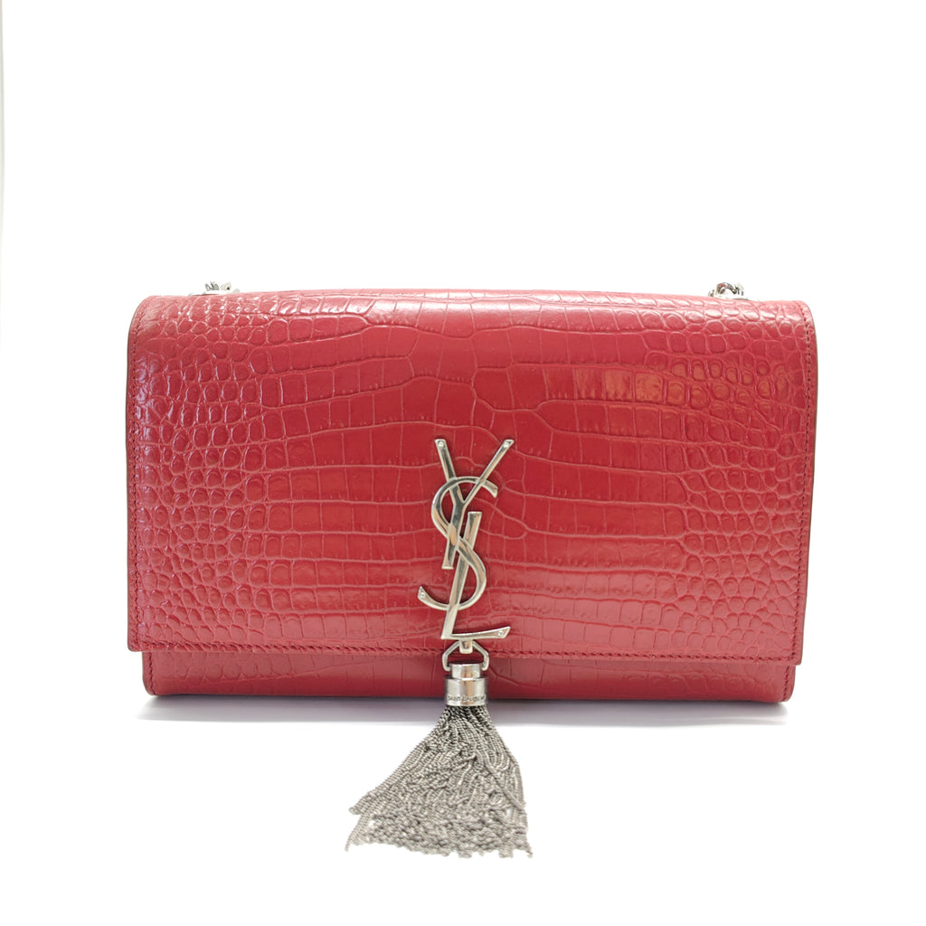 Classic Monogram Tassel Crossbody Bag Crocodile Embossed Leather Medium