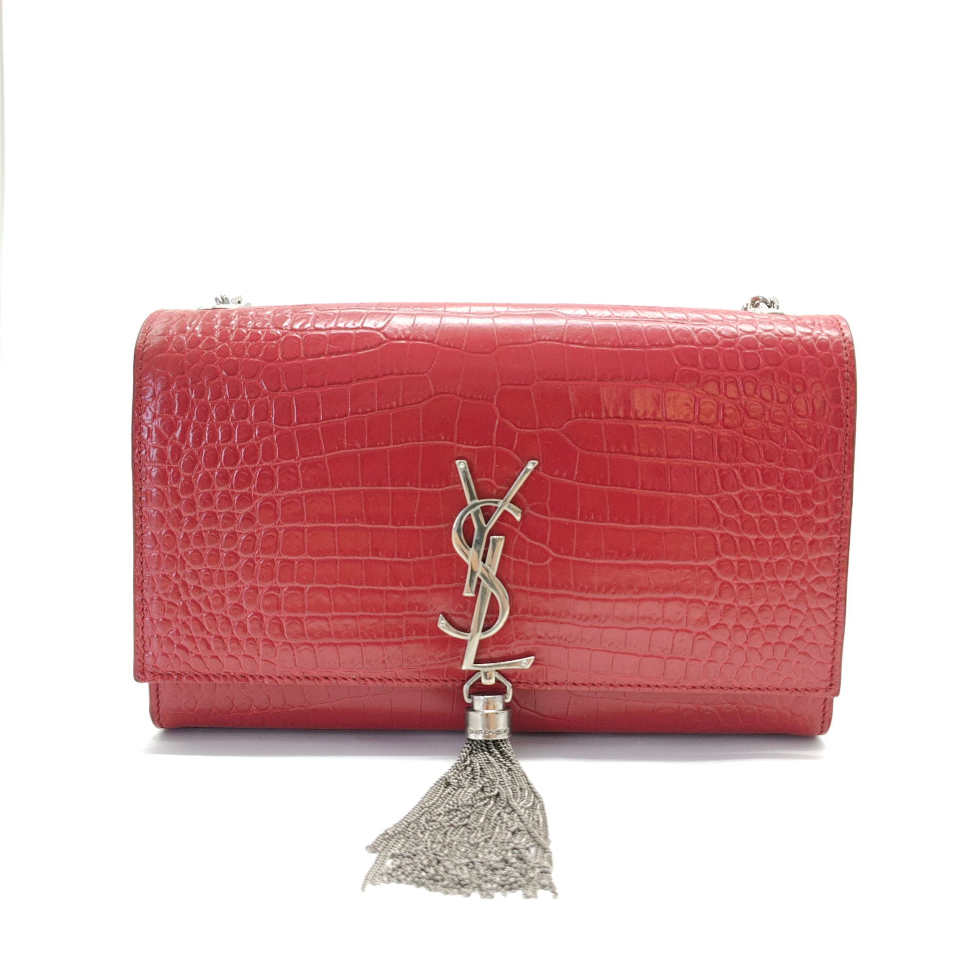 Classic Monogram Tassel Crossbody Bag Crocodile Embossed Leather Medium
