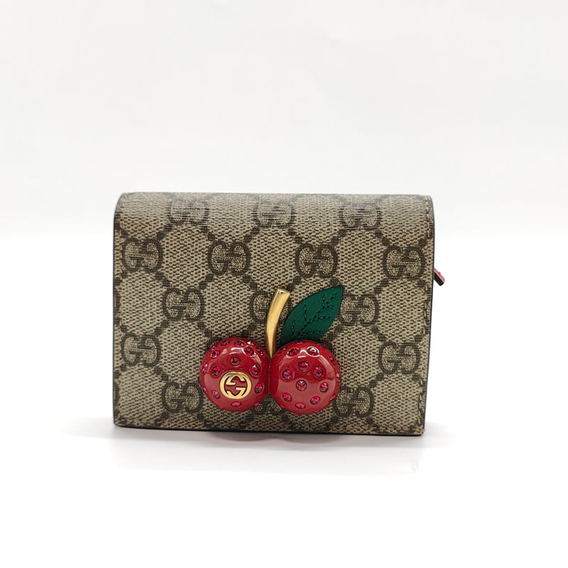 Cherries Flap Card Case GG Coated Canvas