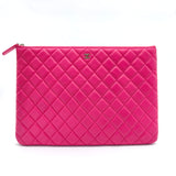 Lambskin Quilted Large Cosmetic Case Dark Pink