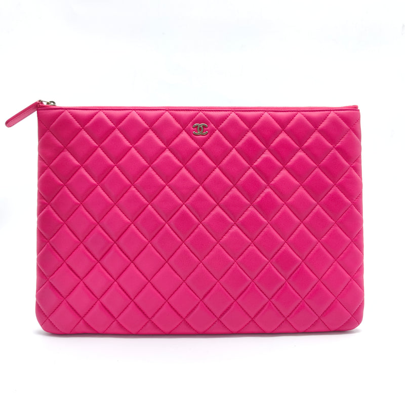 Lambskin Quilted Large Cosmetic Case Dark Pink