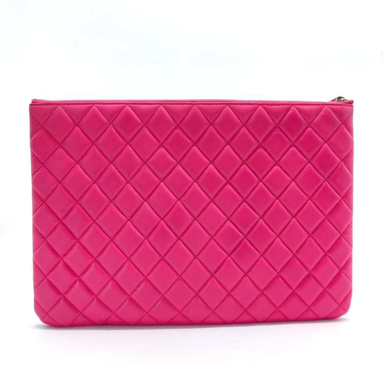 Lambskin Quilted Large Cosmetic Case Dark Pink