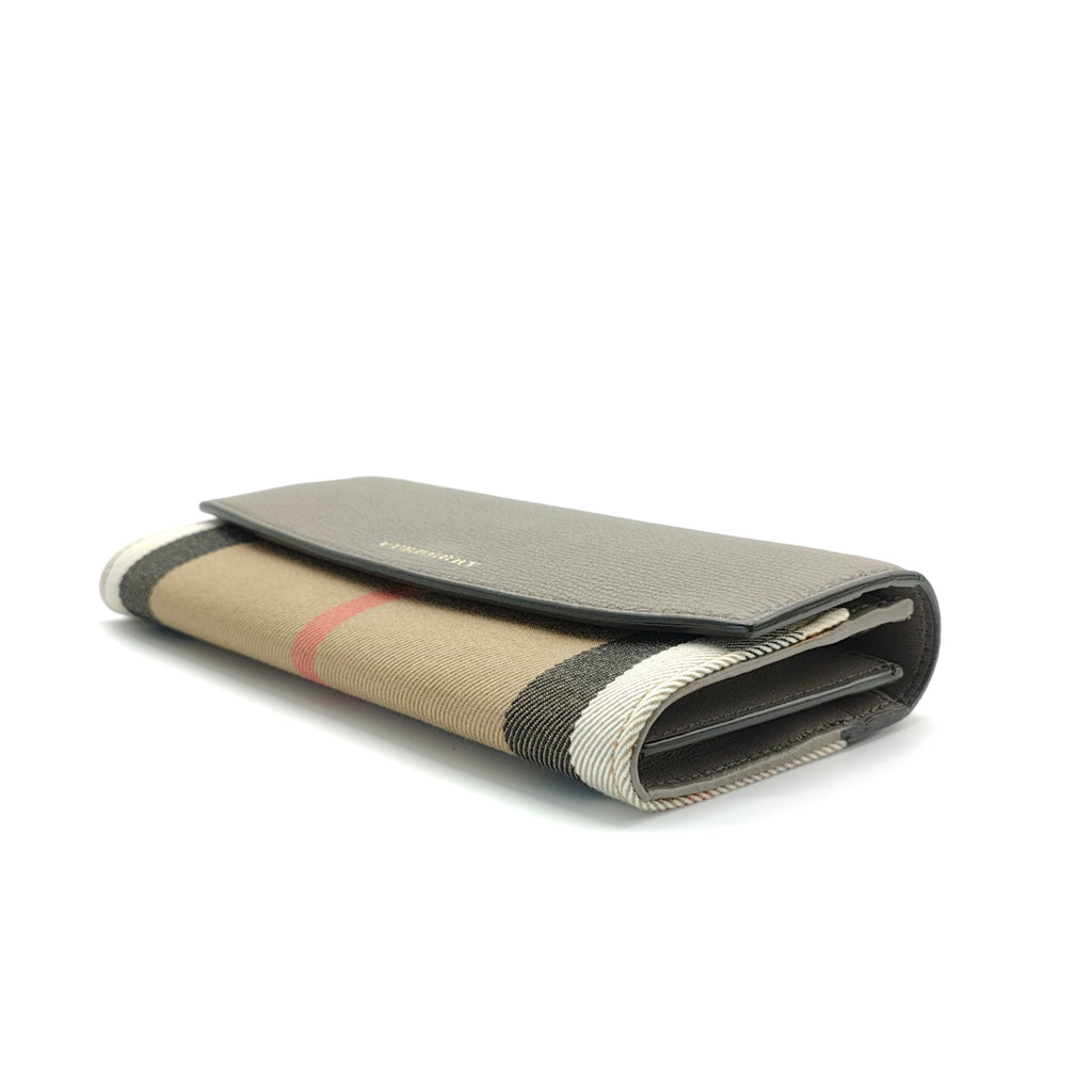 Porter Continental Wallet Leather and House Check Canvas Long