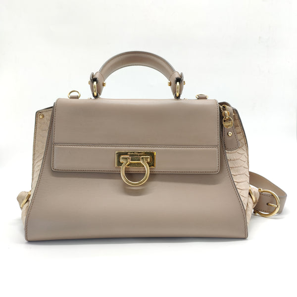 Sofia Small Calfskin Top Handle with Strap Beige