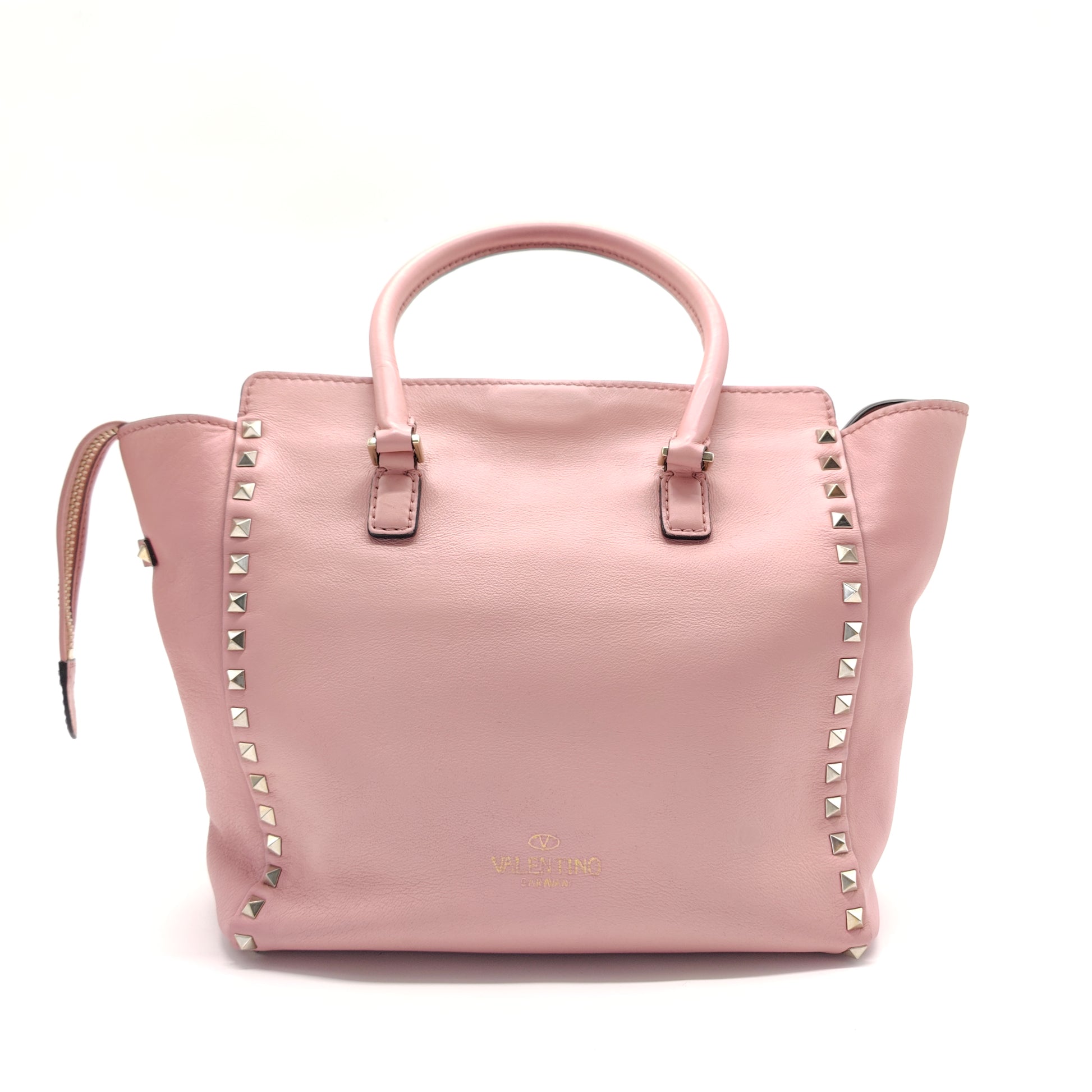 Vitello Rockstud Double Handle Tote Water Rose