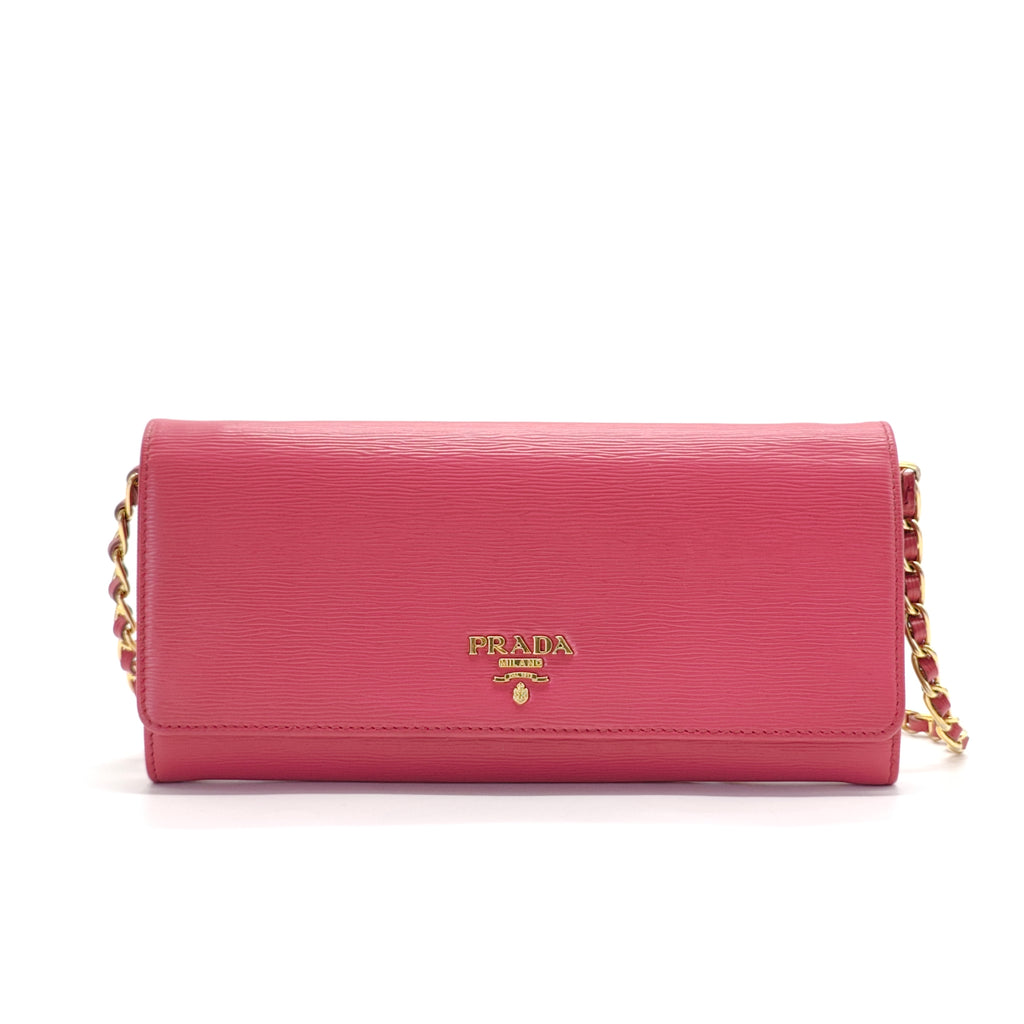 Saffiano Leather Metal Wallet on Chain