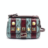 Elaphe Vitello Dolce Pequin Inlay Studded Micro Double Baguette Bordeaux Sky