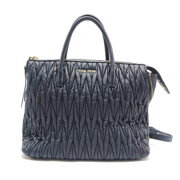 Navy Blue Matalasse Leather Tote