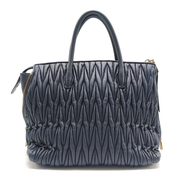 Navy Blue Matalasse Leather Tote