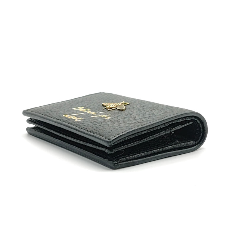 Pebbled Calfskin Animalier Card Case Black