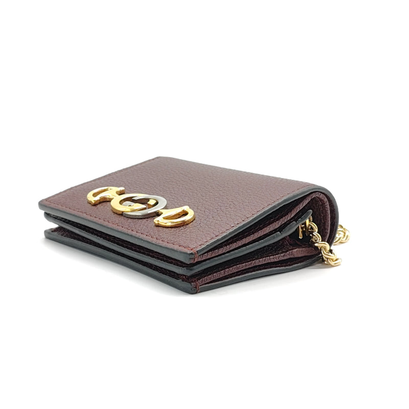 Grainy Calfskin Zumi Chain Card Case Wallet