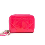 Fuchsia Cannage Leather Compact Zip Around Wallet