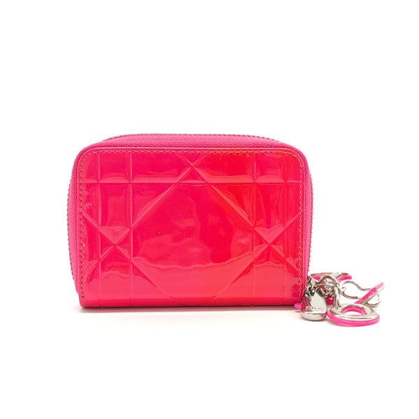 Fuchsia Cannage Leather Compact Zip Around Wallet