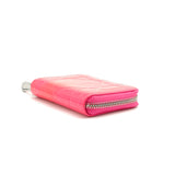 Fuchsia Cannage Leather Compact Zip Around Wallet