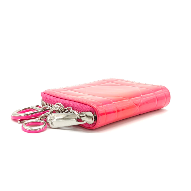 Fuchsia Cannage Leather Compact Zip Around Wallet