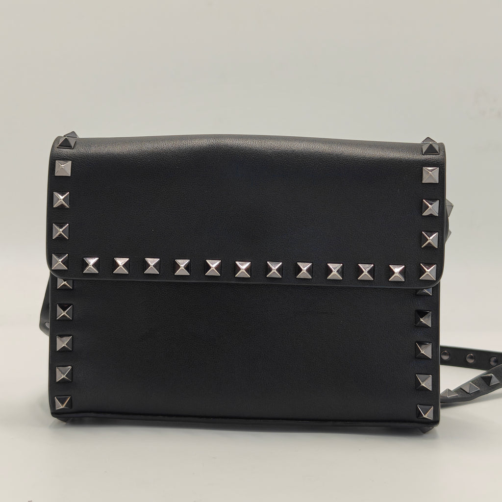 Valentino Black Leather Rockstud Flap Crossbody Bag