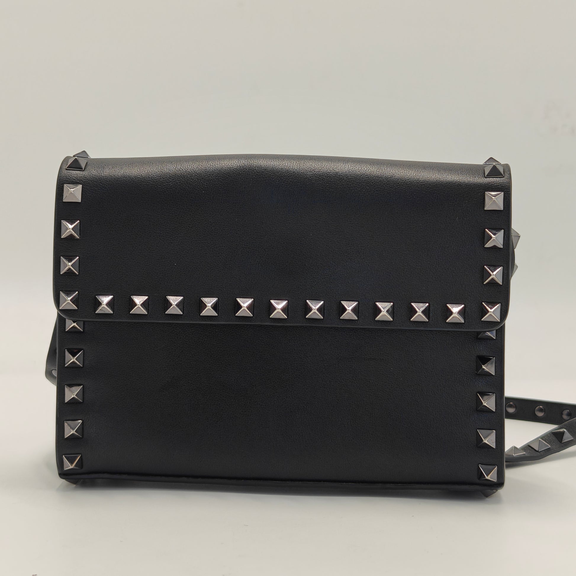 Valentino Black Leather Rockstud Flap Crossbody Bag