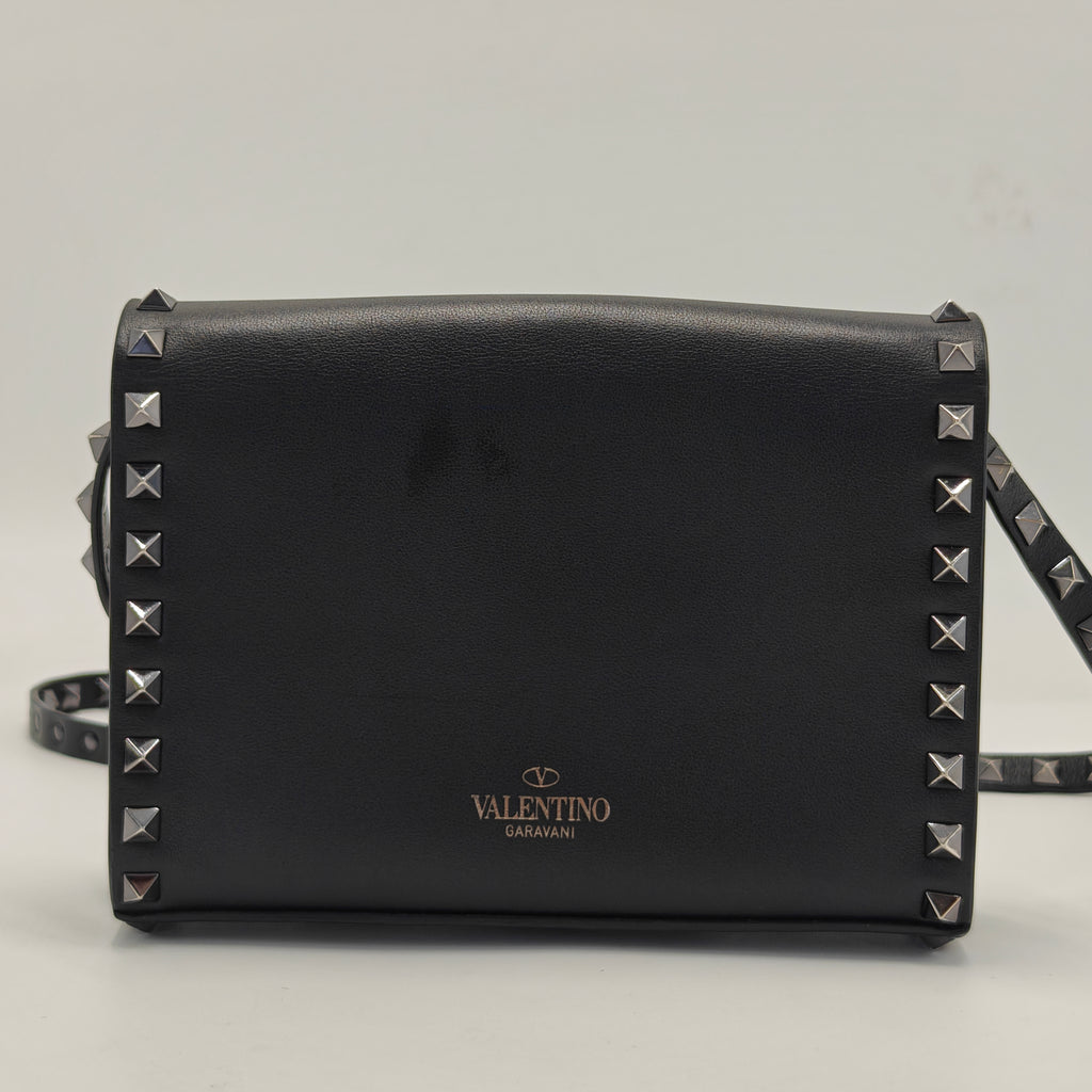 Valentino Black Leather Rockstud Flap Crossbody Bag