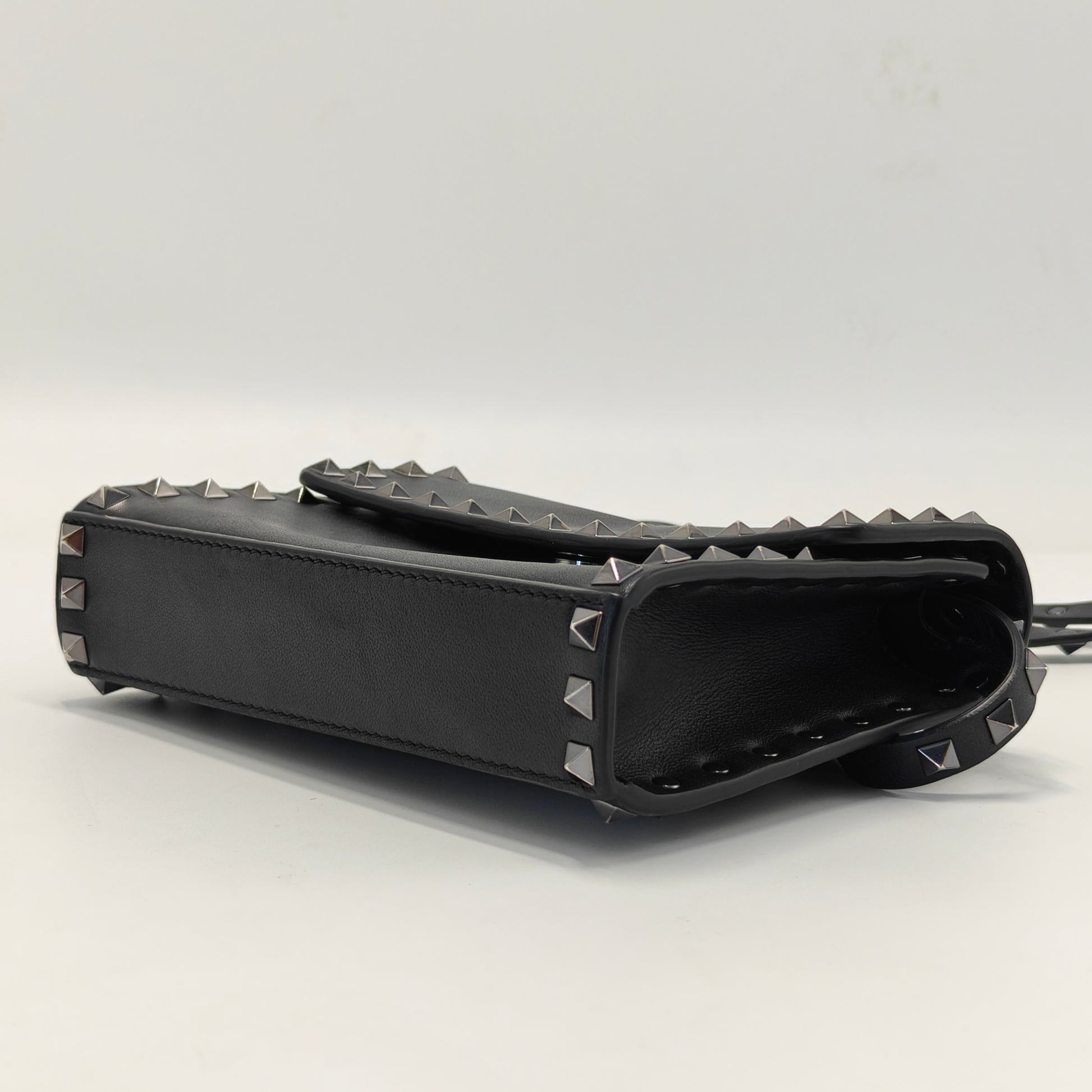 Valentino Black Leather Rockstud Flap Crossbody Bag