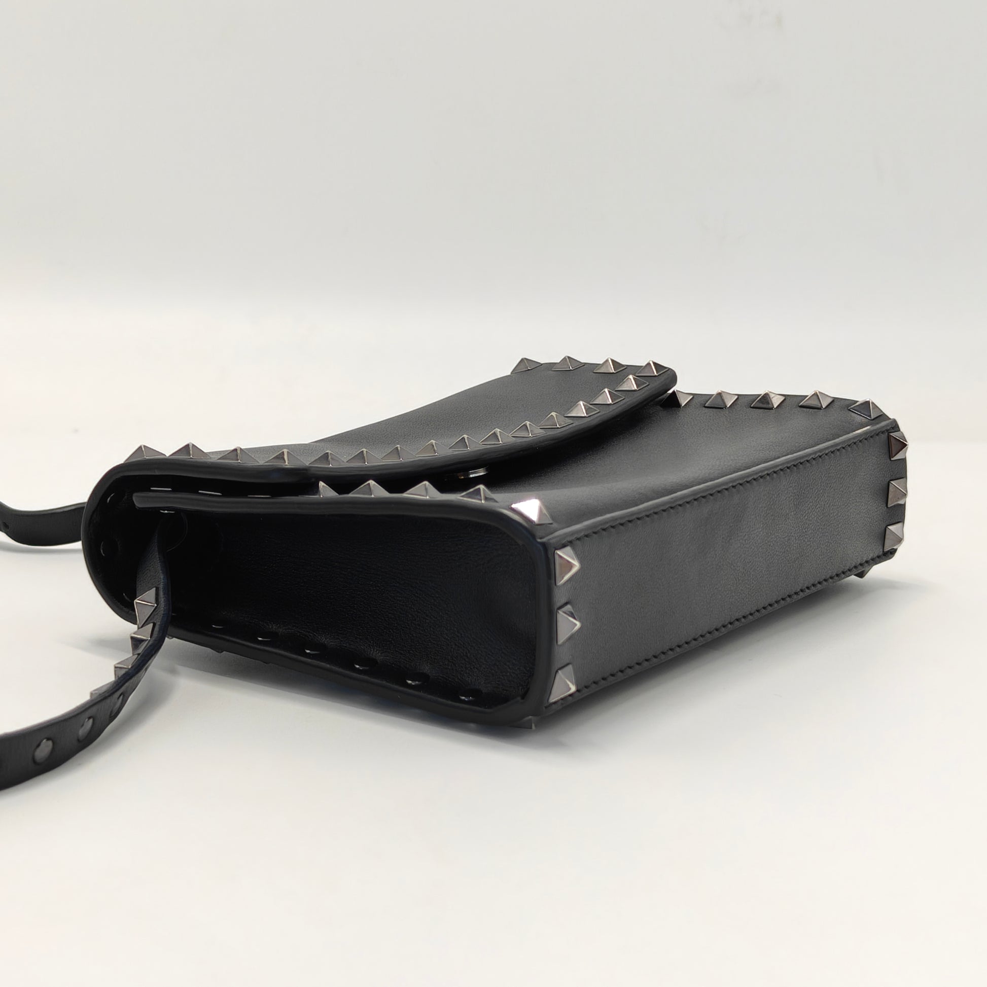 Valentino Black Leather Rockstud Flap Crossbody Bag