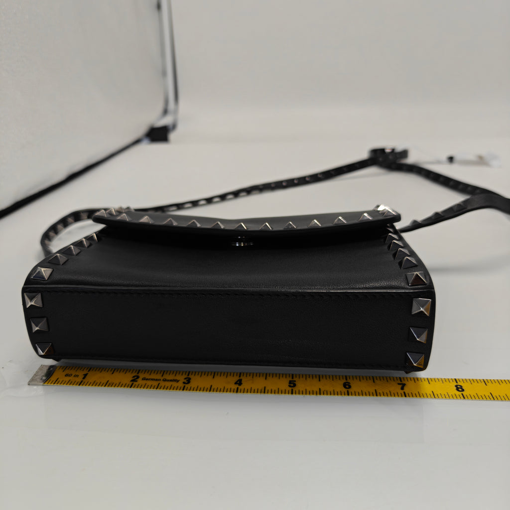 Valentino Black Leather Rockstud Flap Crossbody Bag