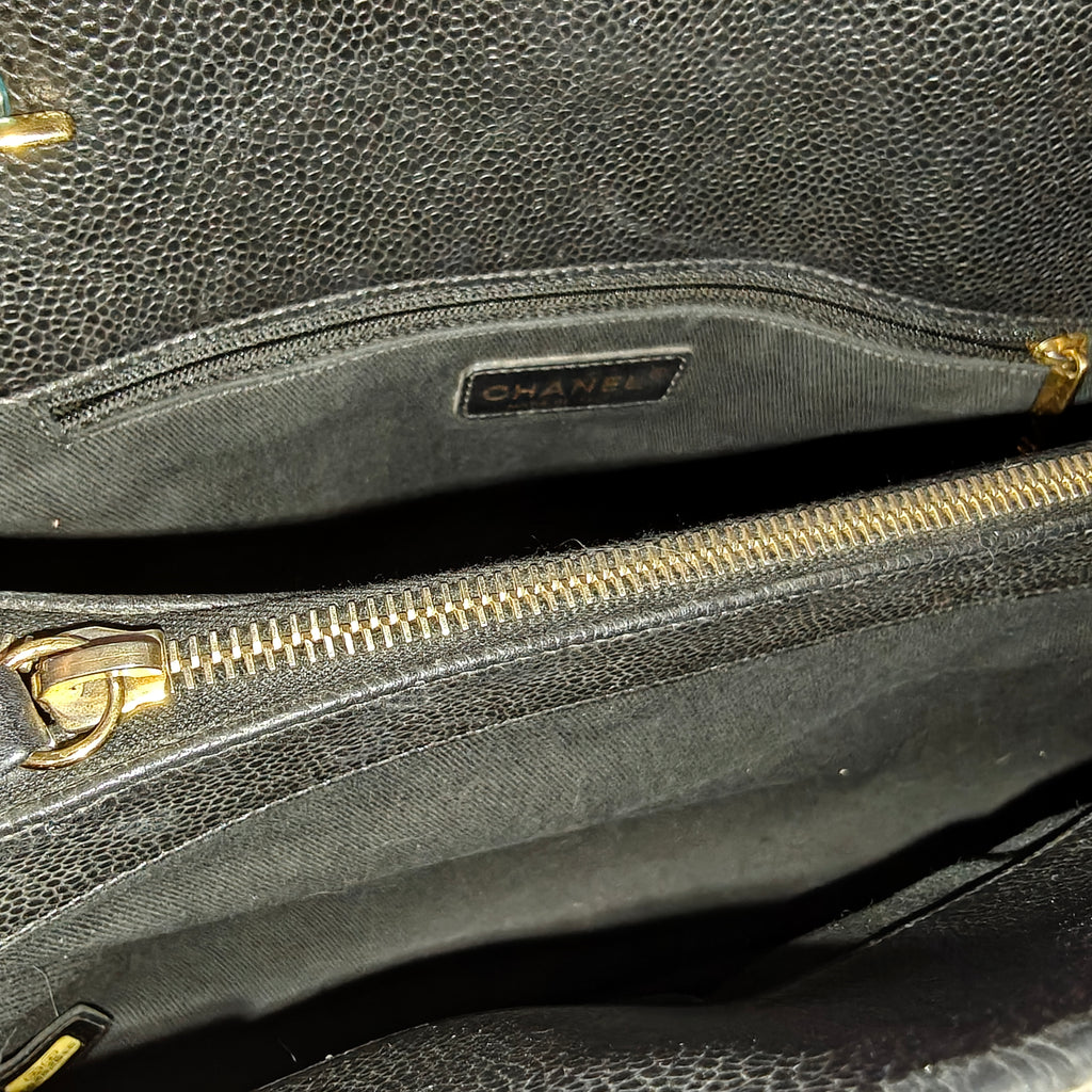 Black Caviar Leather Shoulder Bag twins