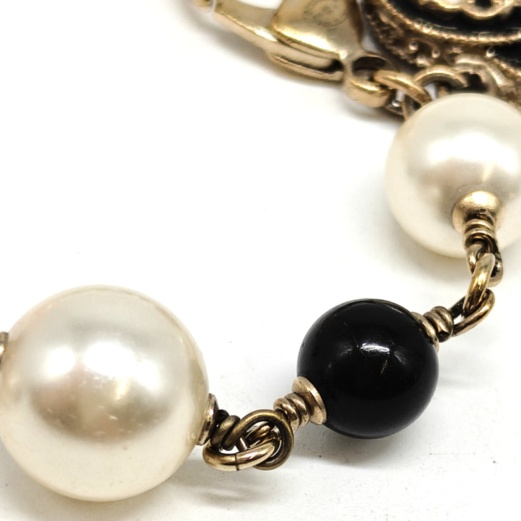 Chanel CC Faux Pearl Bead Gold Tone Bracelet Twins