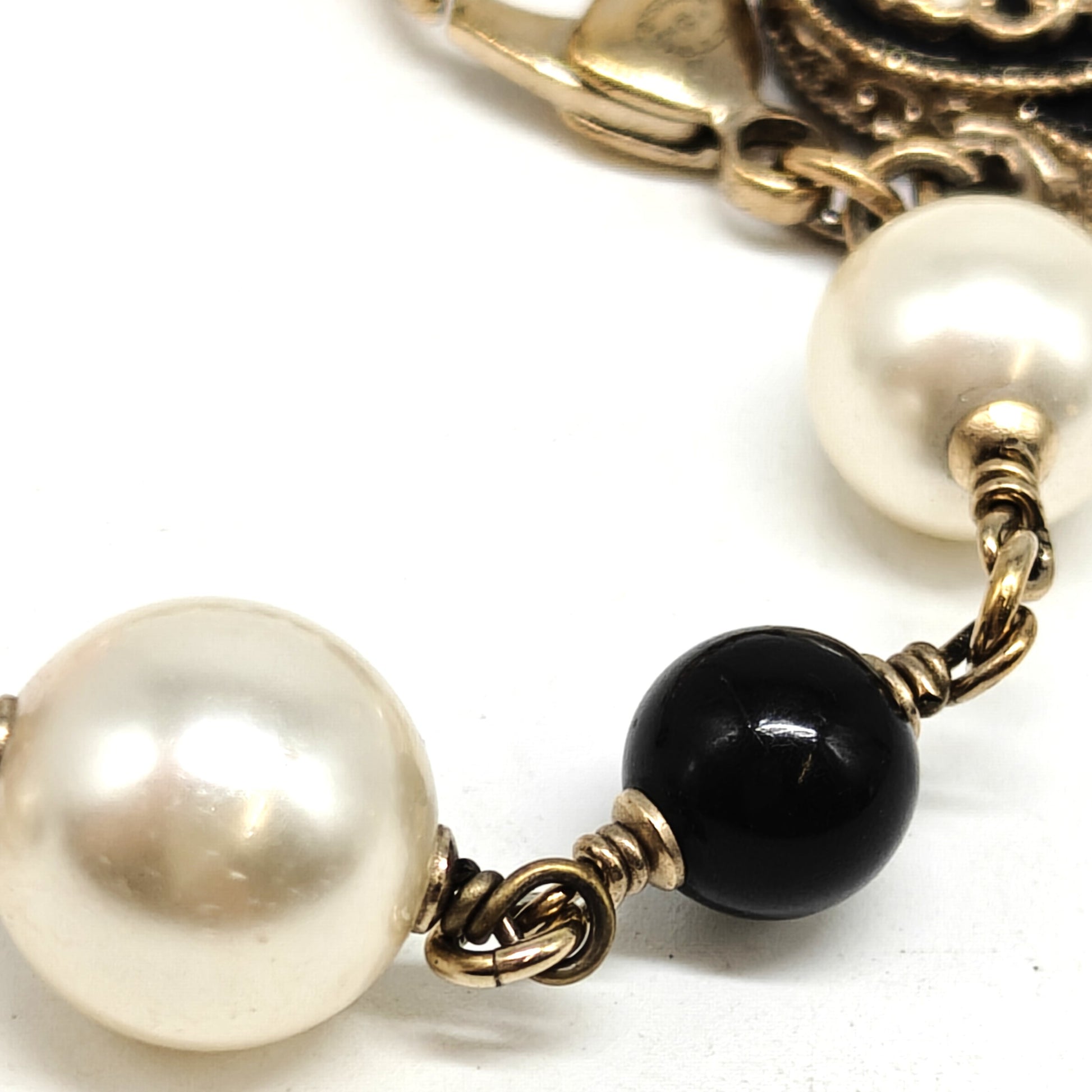 Chanel CC Faux Pearl Bead Gold Tone Bracelet Twins