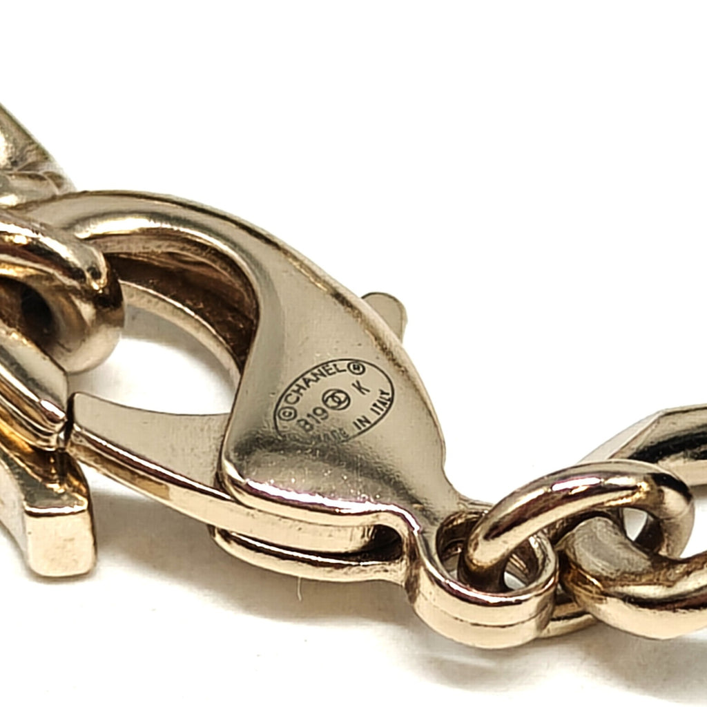 CC Chain Link Cuff Bracelet Metal with Lambskin and Crystal twins