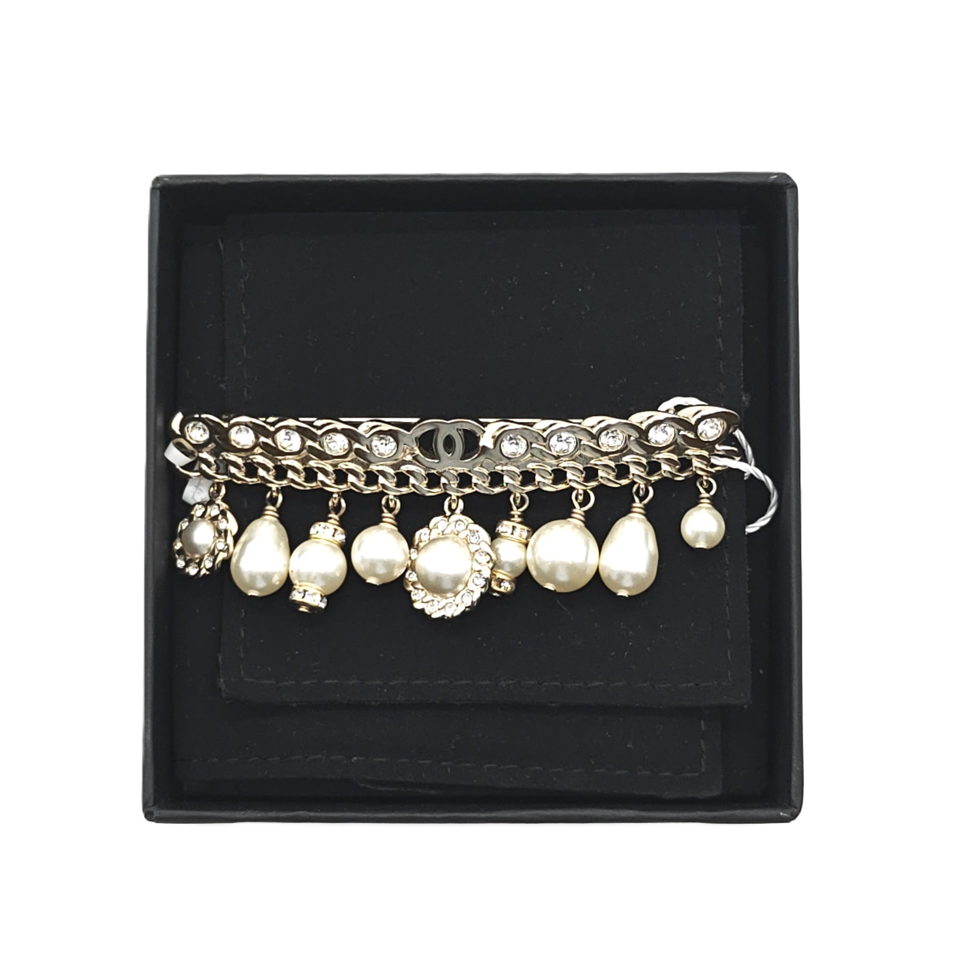 Chanel Pale Gold Tone Pearl Charms Pin Brooch twins