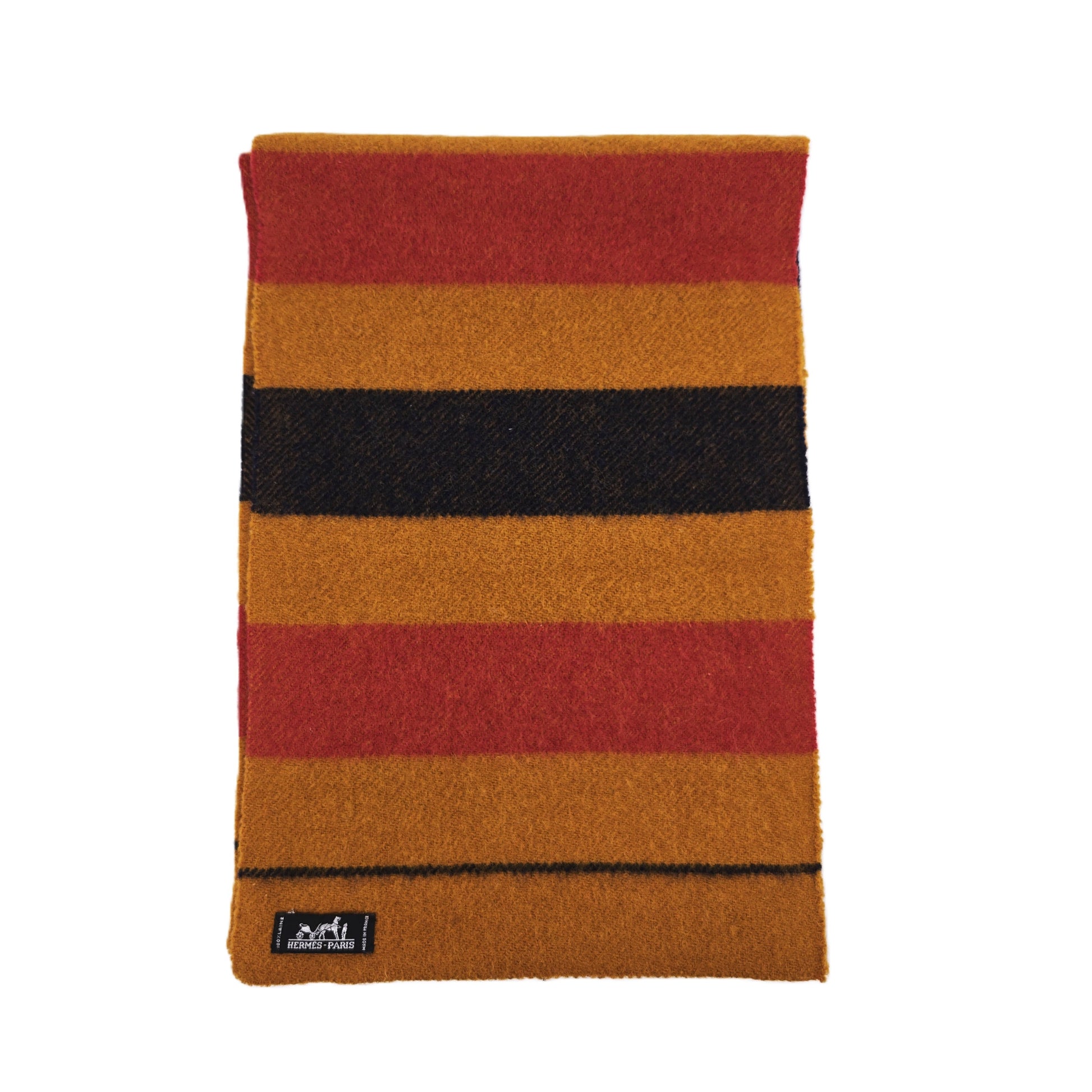 HERMES Rocaval Wool Muffler Stole Orange Navy Red