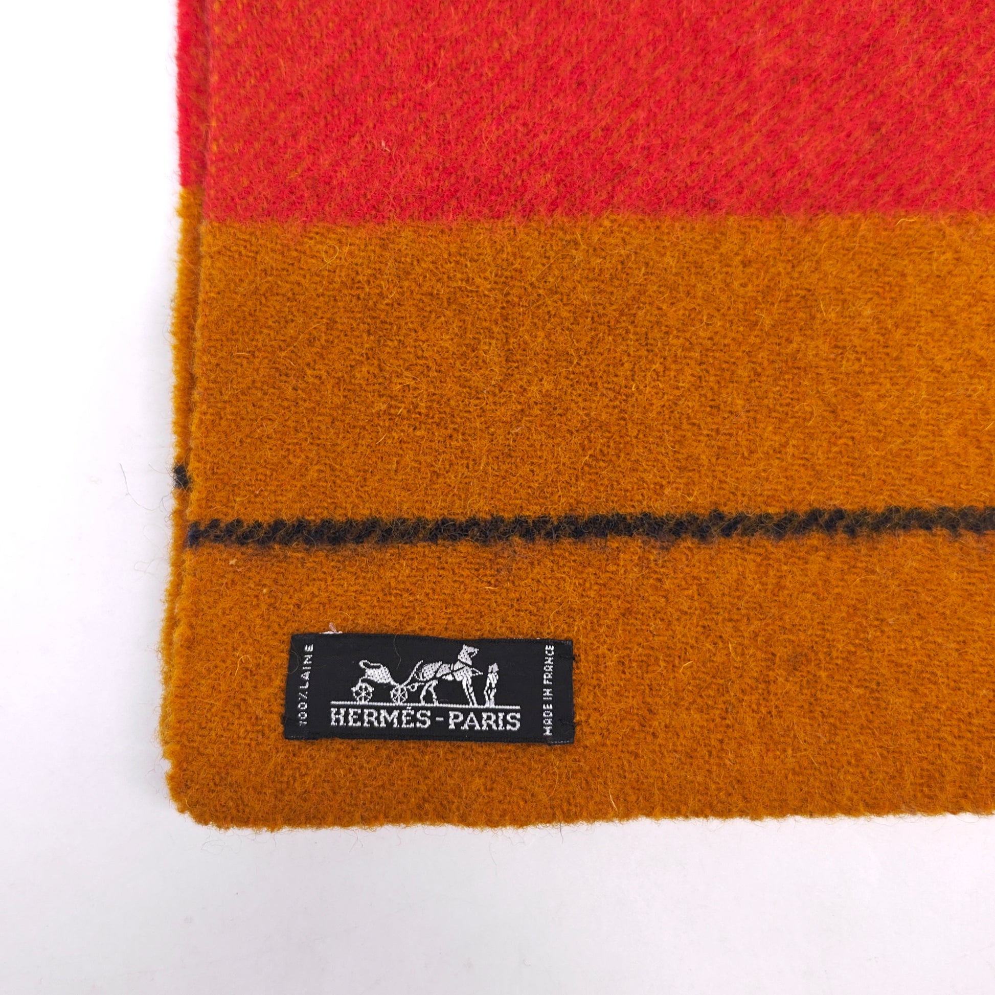 HERMES Rocaval Wool Muffler Stole Orange Navy Red
