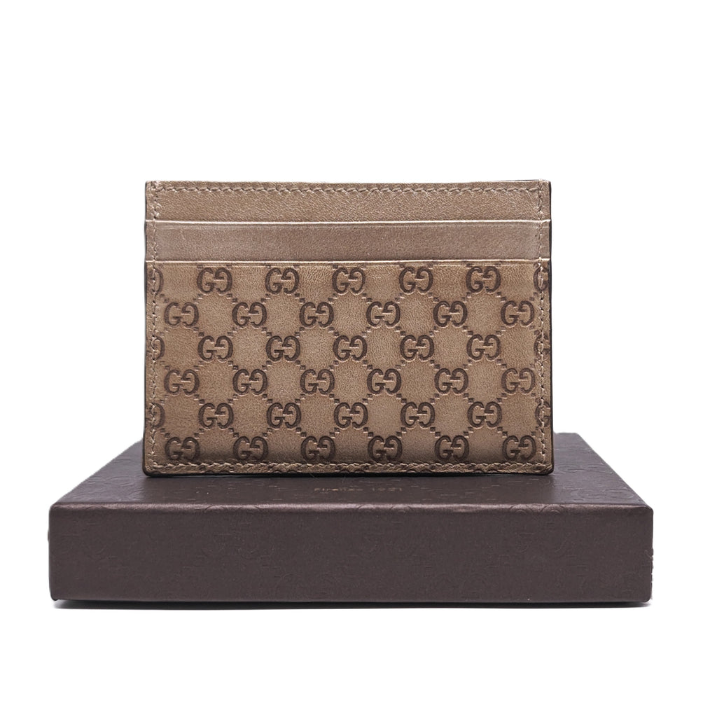 Metallic Beige Microguccissima Leather Card Holder Twins