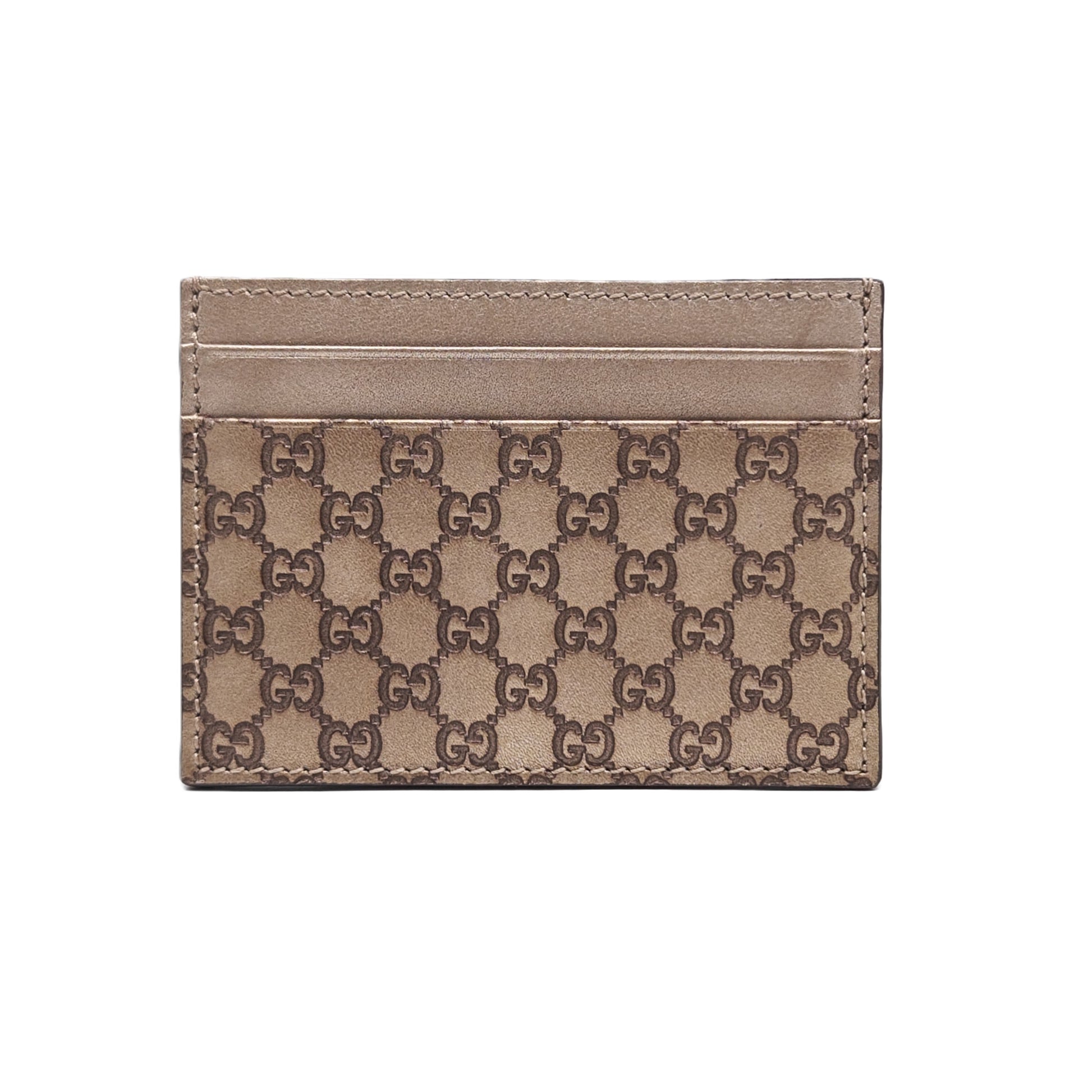 Metallic Beige Microguccissima Leather Card Holder Twins