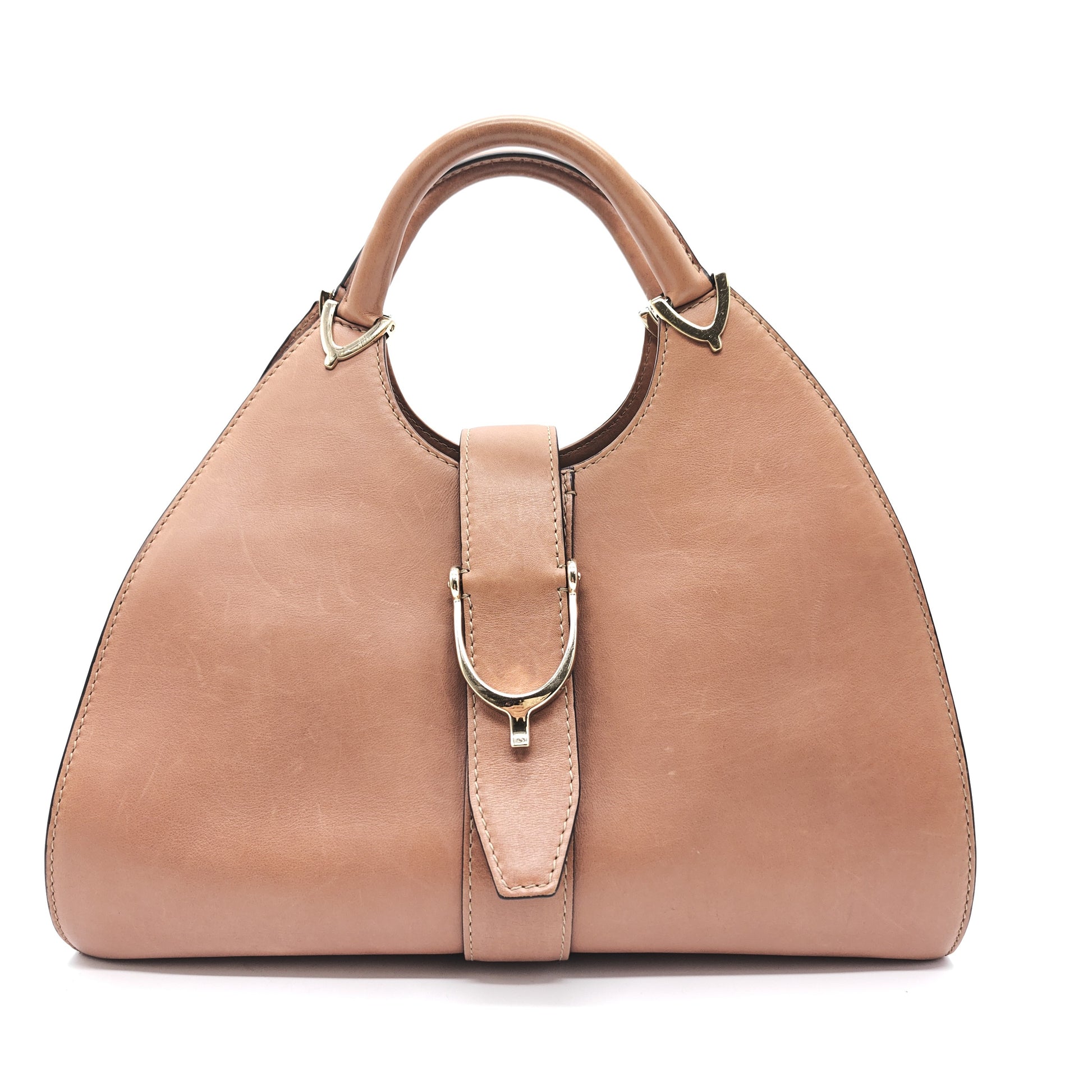 Gucci 1921 Stirrup Top Handle Bag Leather Large Brown Twins