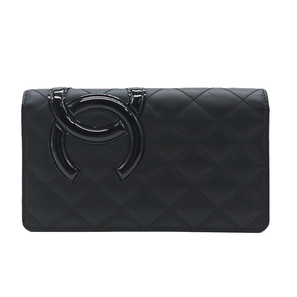 Black Quilted Leather Cambon Long Wallet