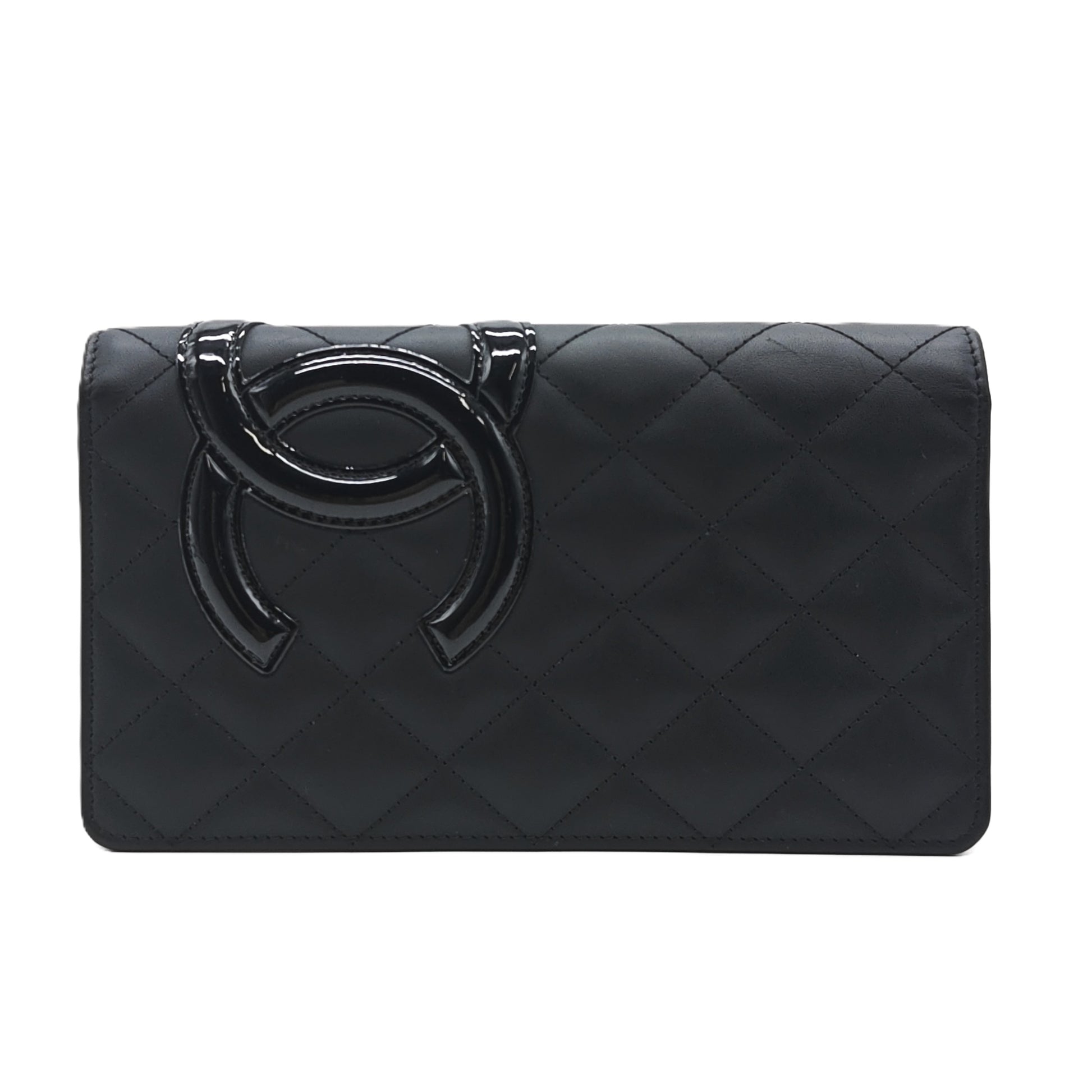 Black Quilted Leather Cambon Long Wallet