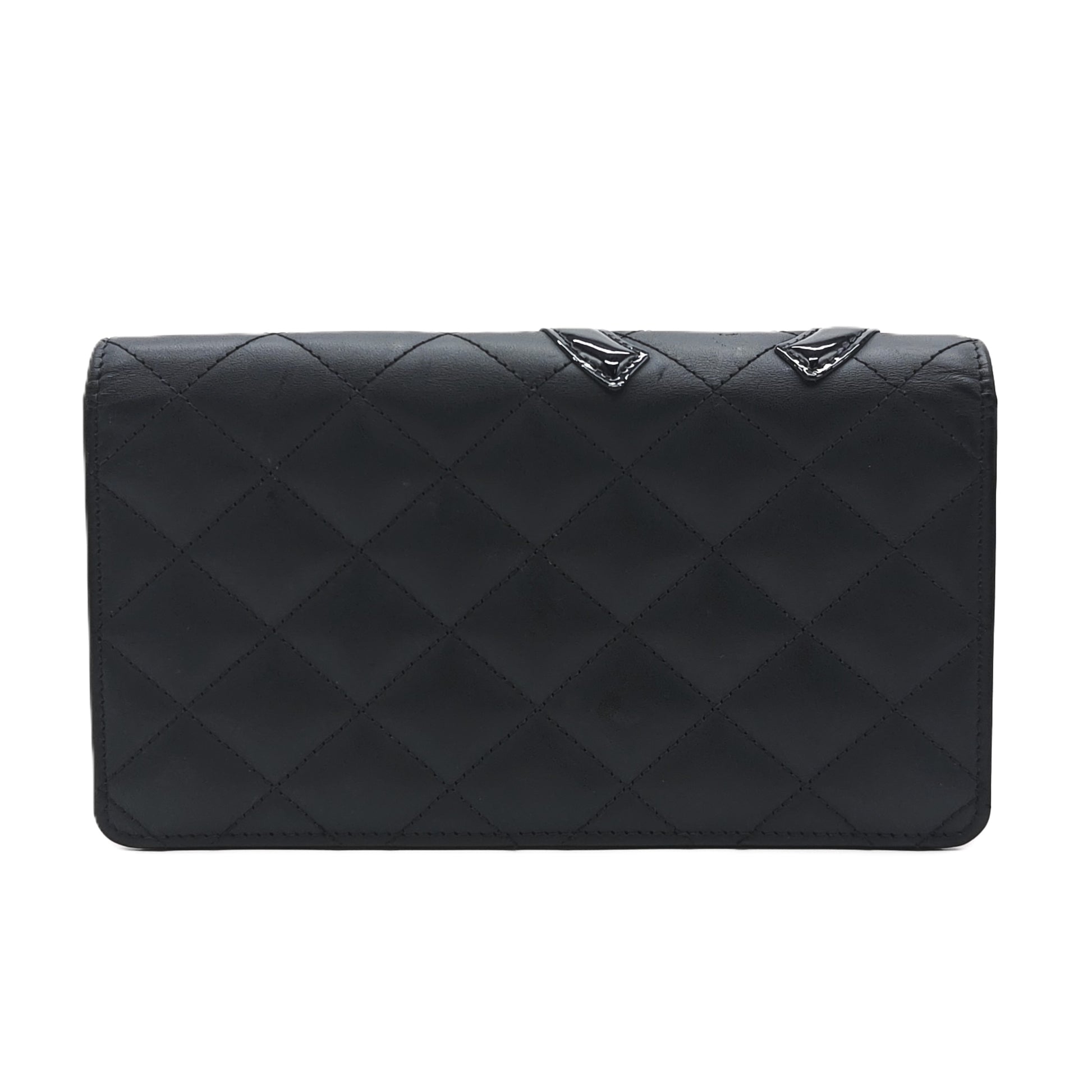 Black Quilted Leather Cambon Long Wallet