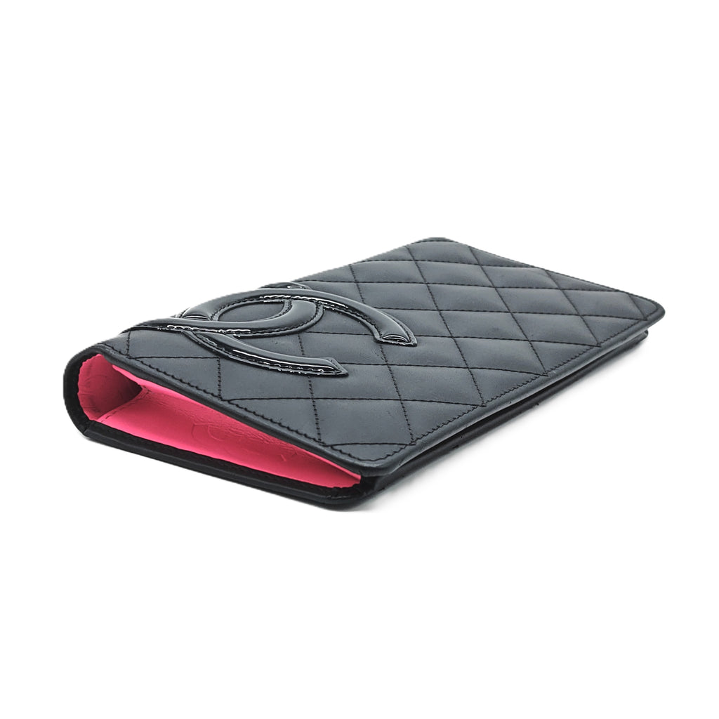 Black Quilted Leather Cambon Long Wallet