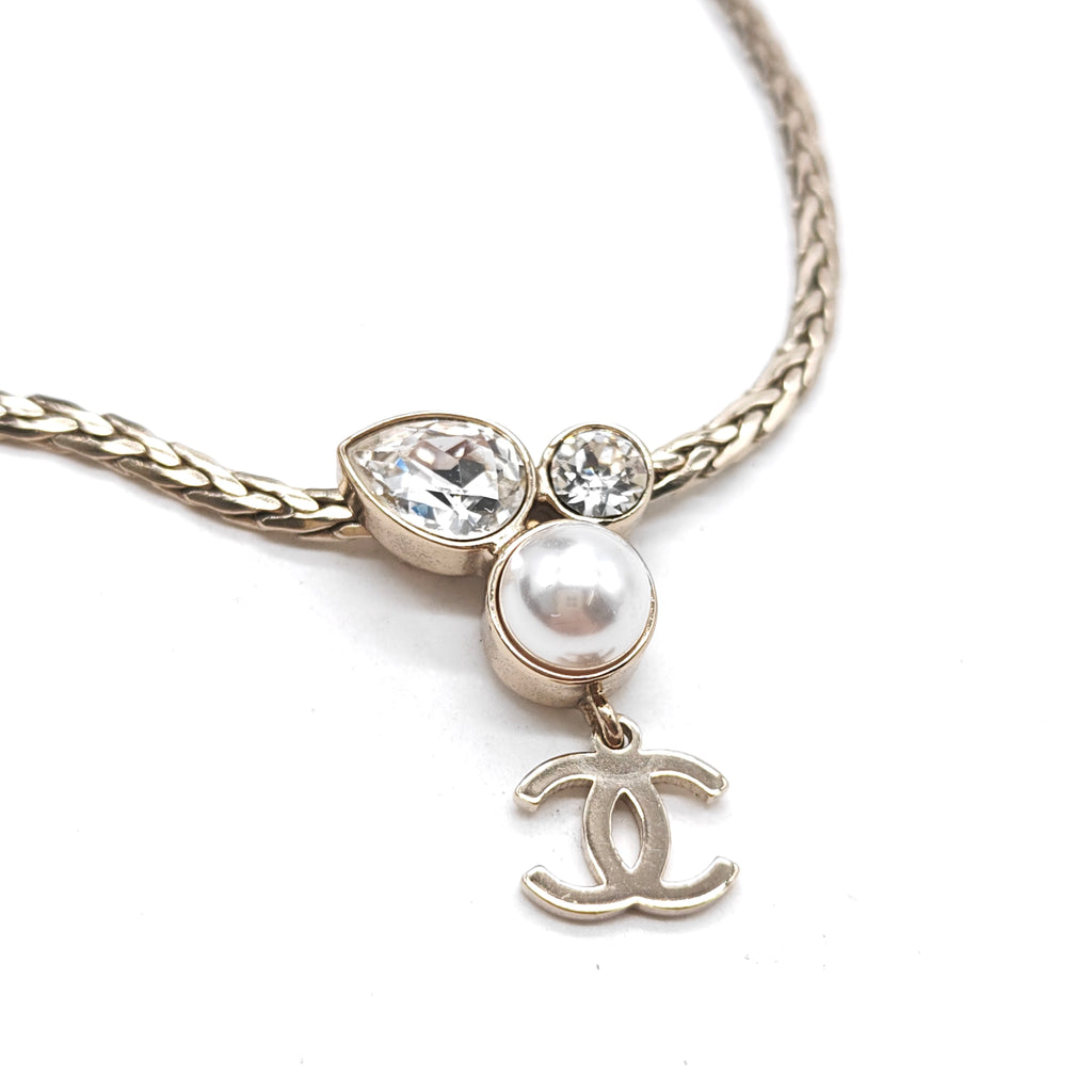 CHANEL Pearl Drop CC Gold Necklace twins