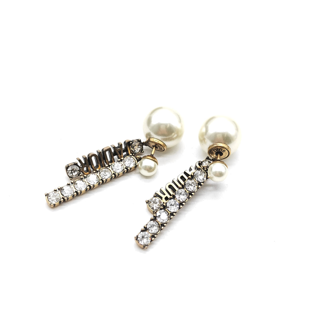J'ADIOR Tribal Earrings Drop Line Stone Metal Resin White Pearl