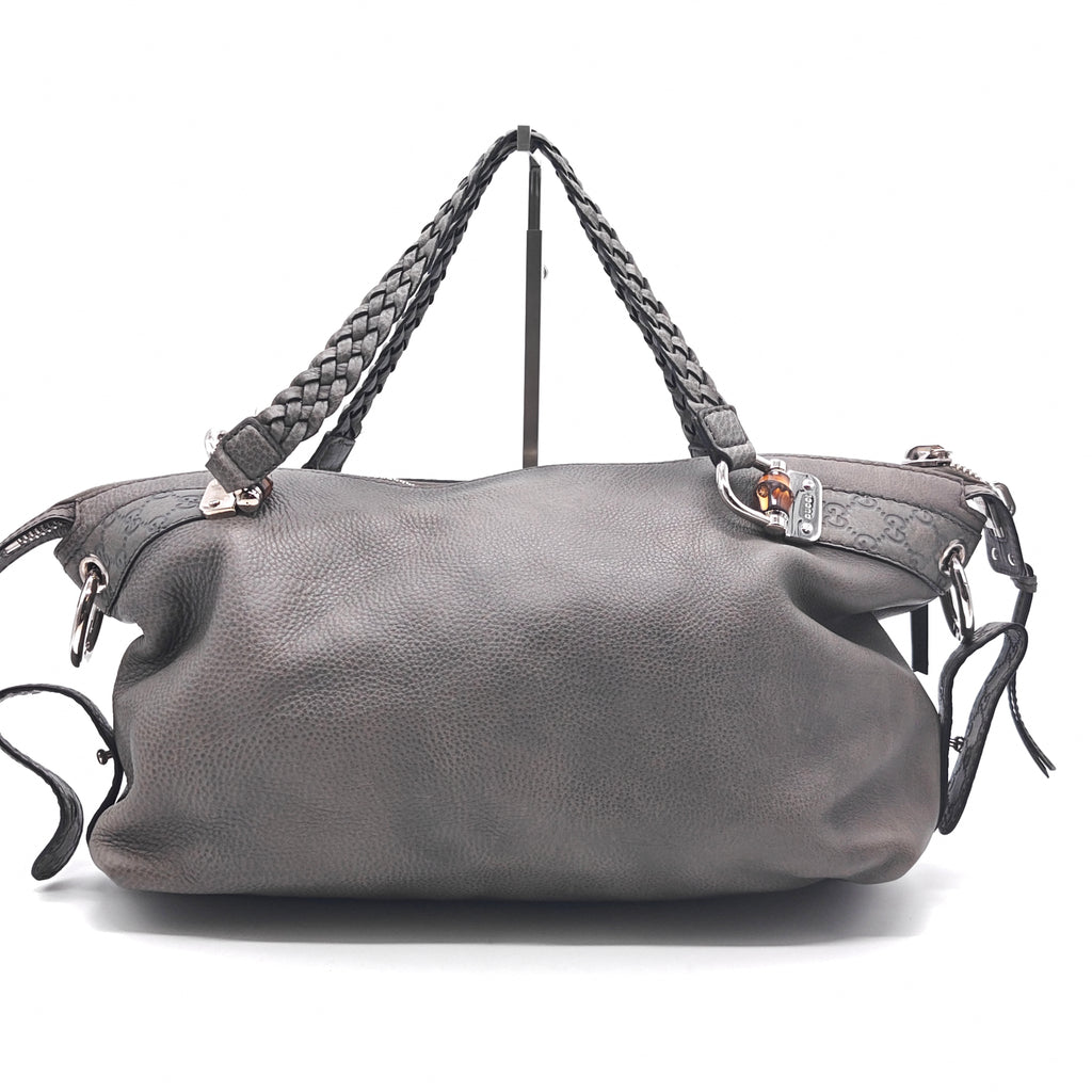 grey leather wrist tote bag