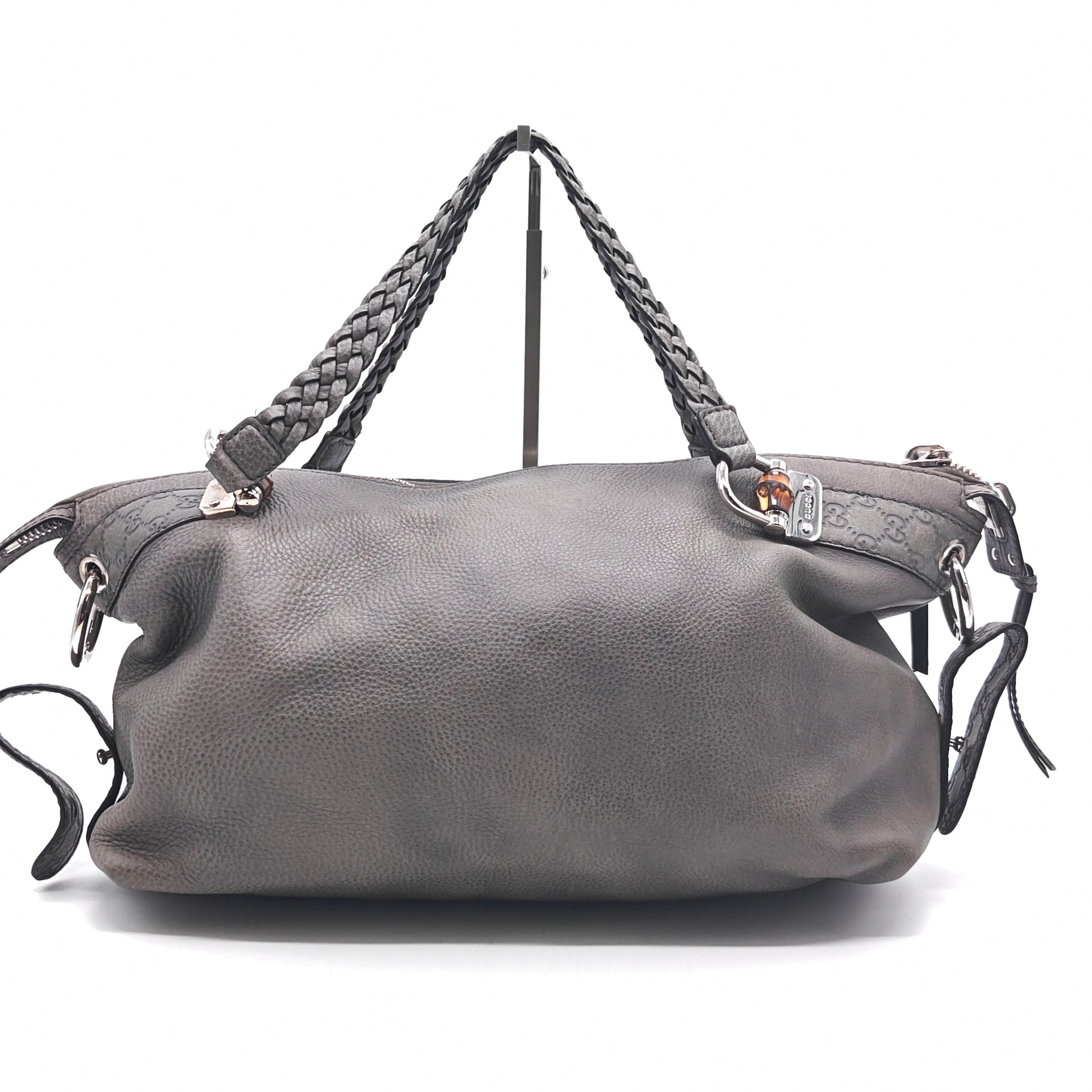 grey leather wrist tote bag