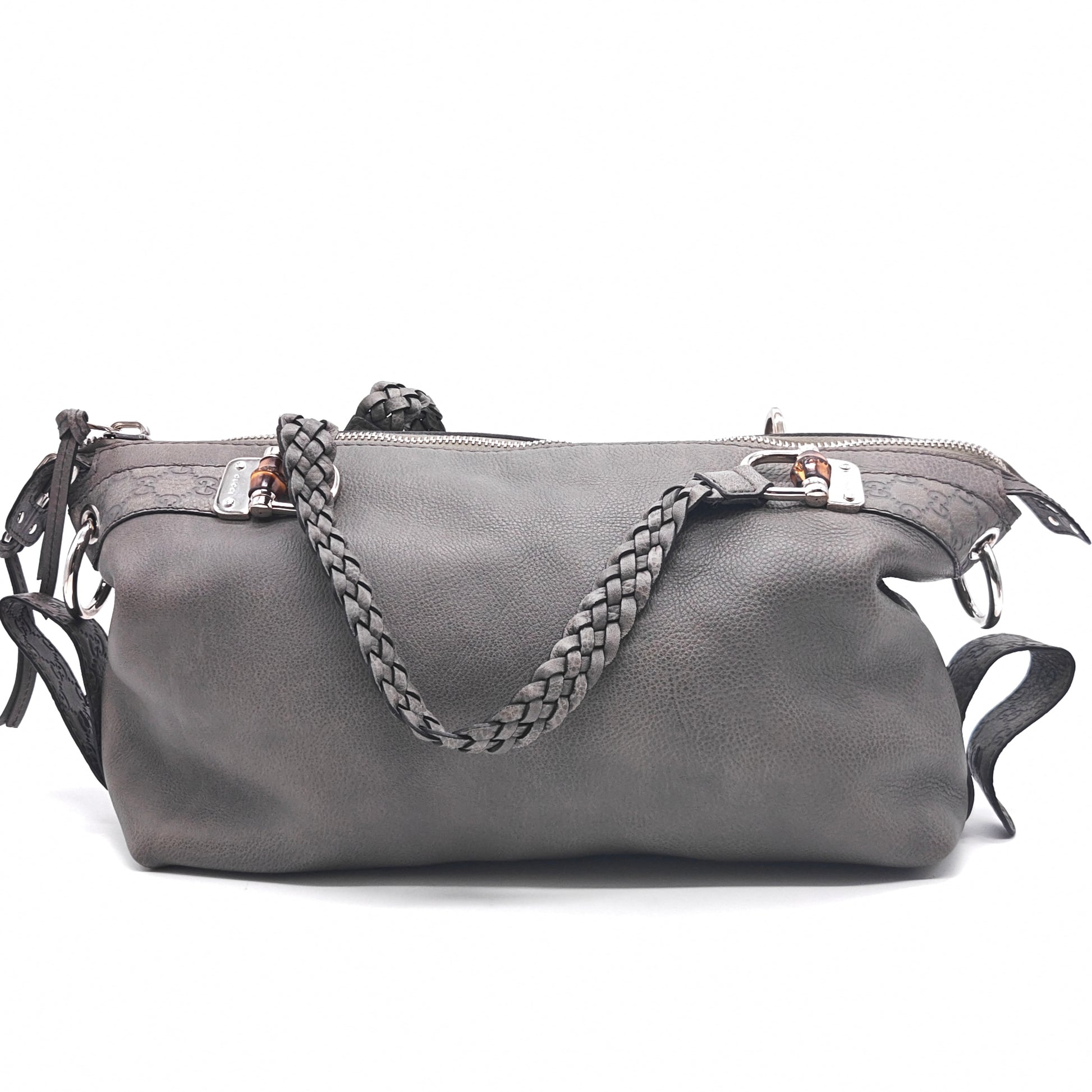 grey leather wrist tote bag